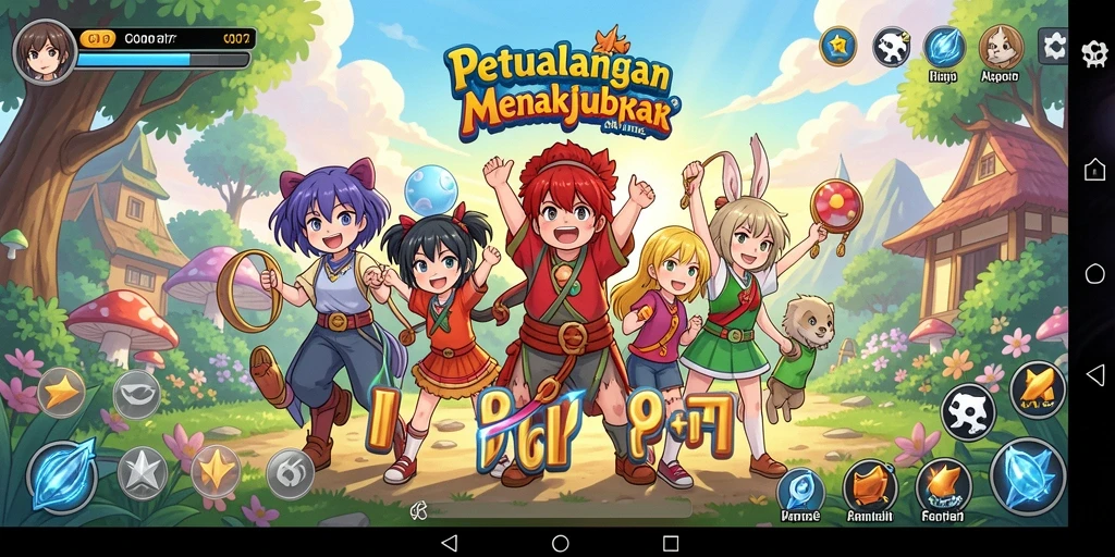 Tampilan gameplay seru dari C0077 yang penuh warna dan karakter menarik.