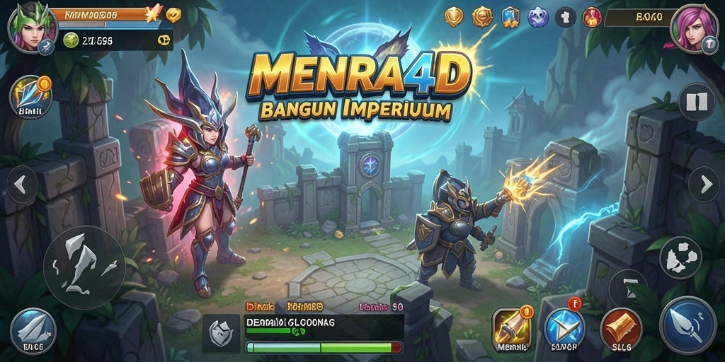Tangkapan layar dari gameplay <strong>MENARA4D</strong> menampilkan menara megah yang dibangun dan pertempuran seru.