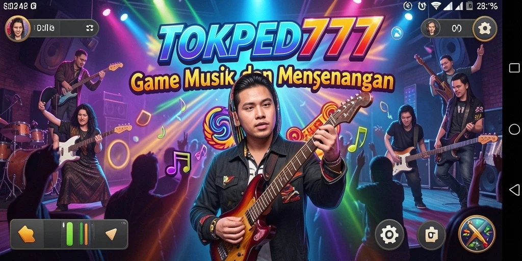 Tampilan gameplay seru dari aplikasi TOKPED777 yang penuh musik.